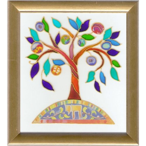 Dvora Black Tree of Life Hand-Finished Print Hebrew Chai