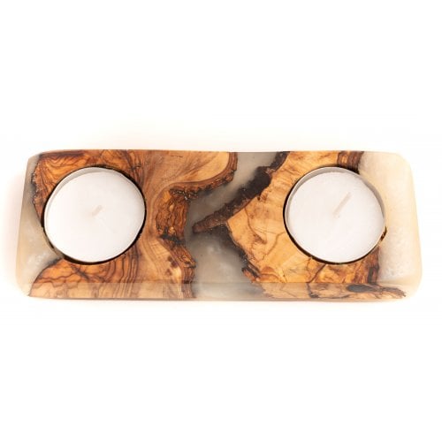 Eial Ovin, Handcrafted Shabbat Candle Holders from Israeli Olive Wood and Epoxy