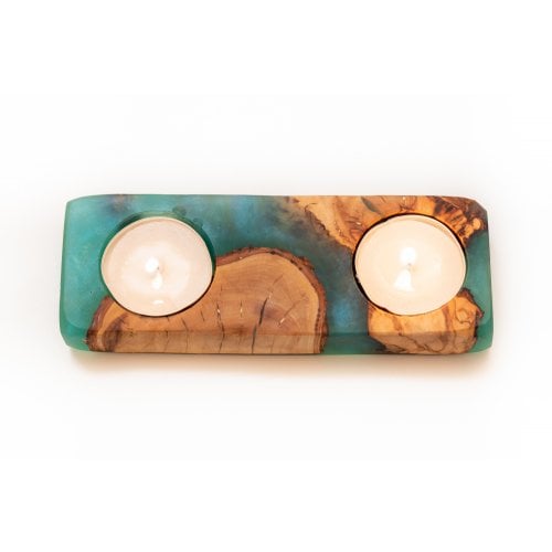 Eial Ovin, Handcrafted Shabbat Candle Holders from Israeli Olive Wood and Epoxy