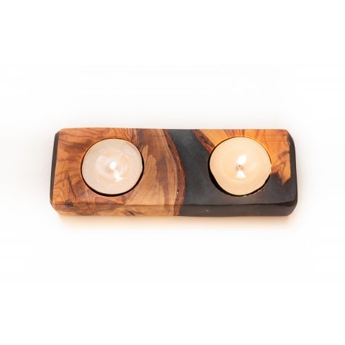 Eial Ovin, Handcrafted Shabbat Candle Holders from Israeli Olive Wood and Epoxy