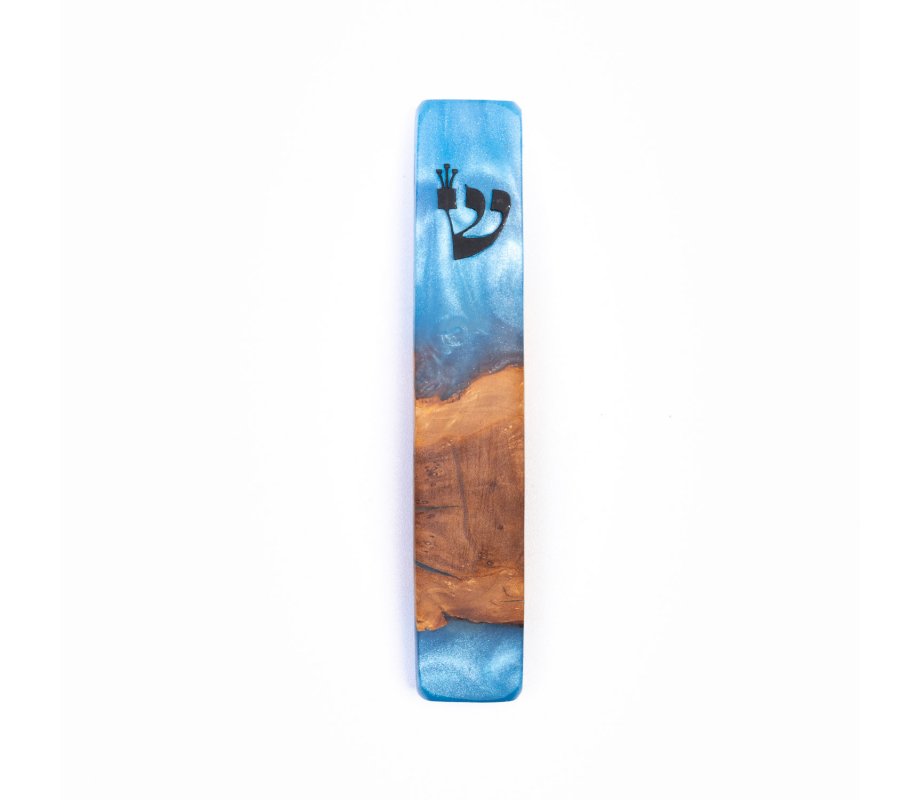 Eial Ovin Handmade Mezuzah Case, Natural Olive Wood and Epoxy - Ocean Blue (0)