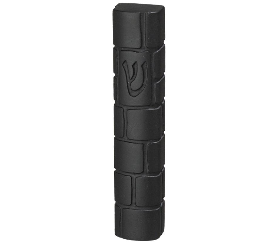 Elegant Black Polyresin Mezuzah Case, Western Wall Design – For 12 cm Scroll
