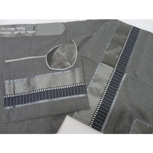 Elegant Gray Tallit Set by Galilee Silk