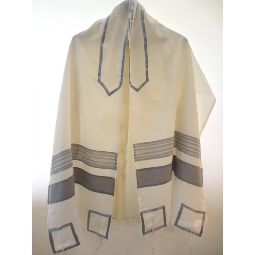 Elegant Gray and White Tallit Set - Galilee Silk