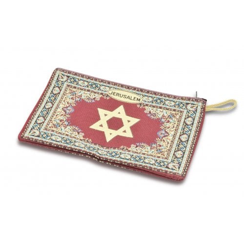 Embroidered Fabric Large Purse or Wallet, Star of David - Maroon and Gold
