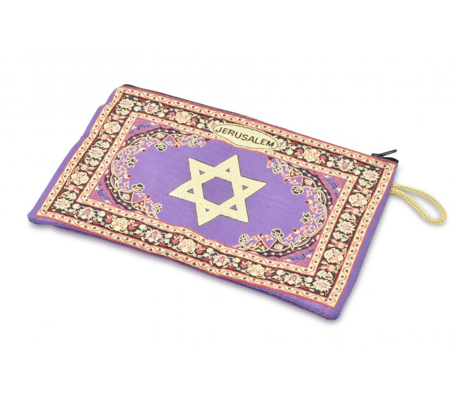Embroidered Fabric Large Purse or Wallet, Star of David - Purple