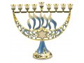 Enamel Menorah with Star of David & Chanukah, Gold & Light Blue - For Decoration