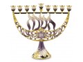 Enamel Menorah with Star of David & Chanukah, Gold and Purple - For Decoration