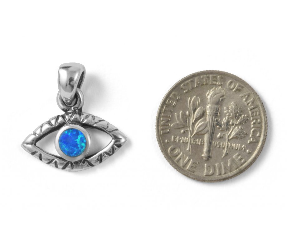 Evil Eye Pendant Necklace in 925 Sterling Silver with Created Opal