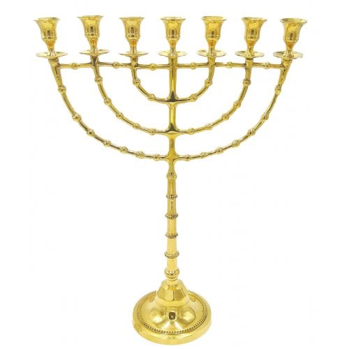 Extra Large Decorative Seven Branch Menorah, Gleaming Gold Brass – 22