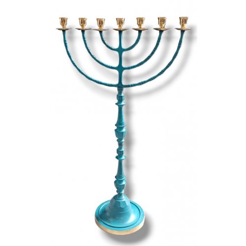 Extra Large Seven Branch Patina Menorah on Slender Stem  32 Inches Height