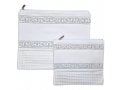 Faux Leather Off-White Tallit and Tefillin Bag Set - Silver Embroidered Bands