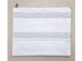 Faux Leather Off-White Tallit and Tefillin Bag Set - Silver Embroidered Bands