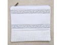 Faux Leather Off-White Tallit and Tefillin Bag Set - Silver Embroidered Bands