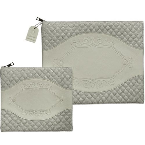 Faux Leather Tallit and Tefillin Bag Set - Two Tone Off White and Gray