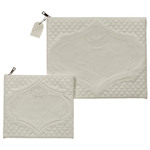 Faux Leather Tallit and Tefillin Bag Set, Off White - Embossed Crown