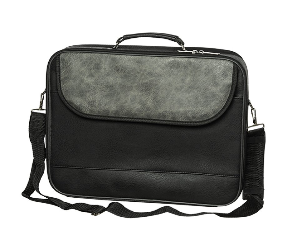 Faux Leather Tallit and Tefillin Briefcase, Strap and Handle - Black and Gray