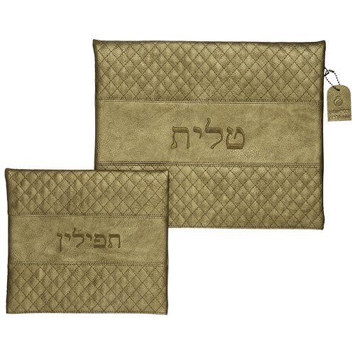 Faux Suede Tallit and Tefillin Bag Set Diamond Design  Camel Color