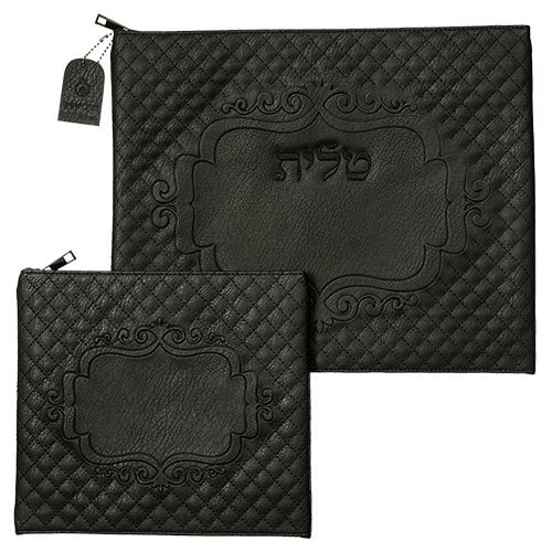 Faux Suede Tallit and Tefillin Bag Set Diamond Design in Black