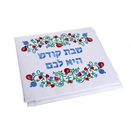 Festive Shabbat and Holiday Tablecloth - Red and Blue Pomegranate Design