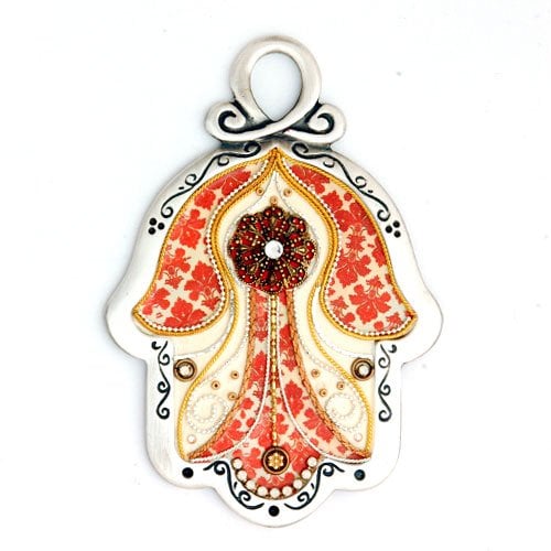 Fiery Orange Wall Hamsa by Ester Shahaf