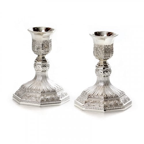 Filigree Decorative Silver Plated Shabbat Candlesticks - Choice of Sizes
