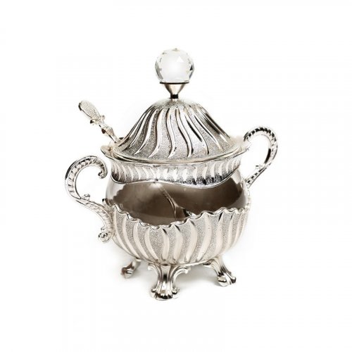 Flame Design Rosh Hashanah Honey Dish with Lid and Spoon