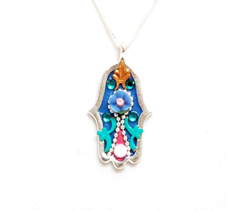 Flower Power Silver Hamsa Necklace by Ester Shahaf