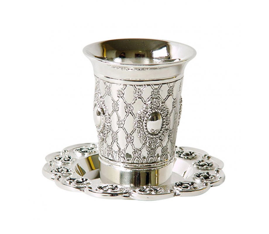 Flower design Kiddush Cup and Plate Set