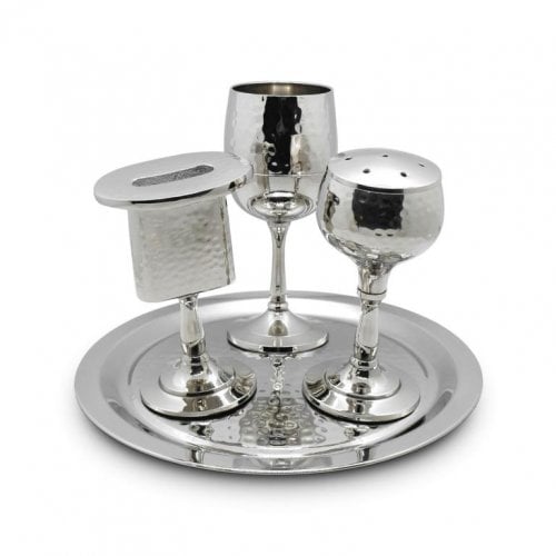 Four-Piece Havdalah Set - Hammered Nickel Plate Metal