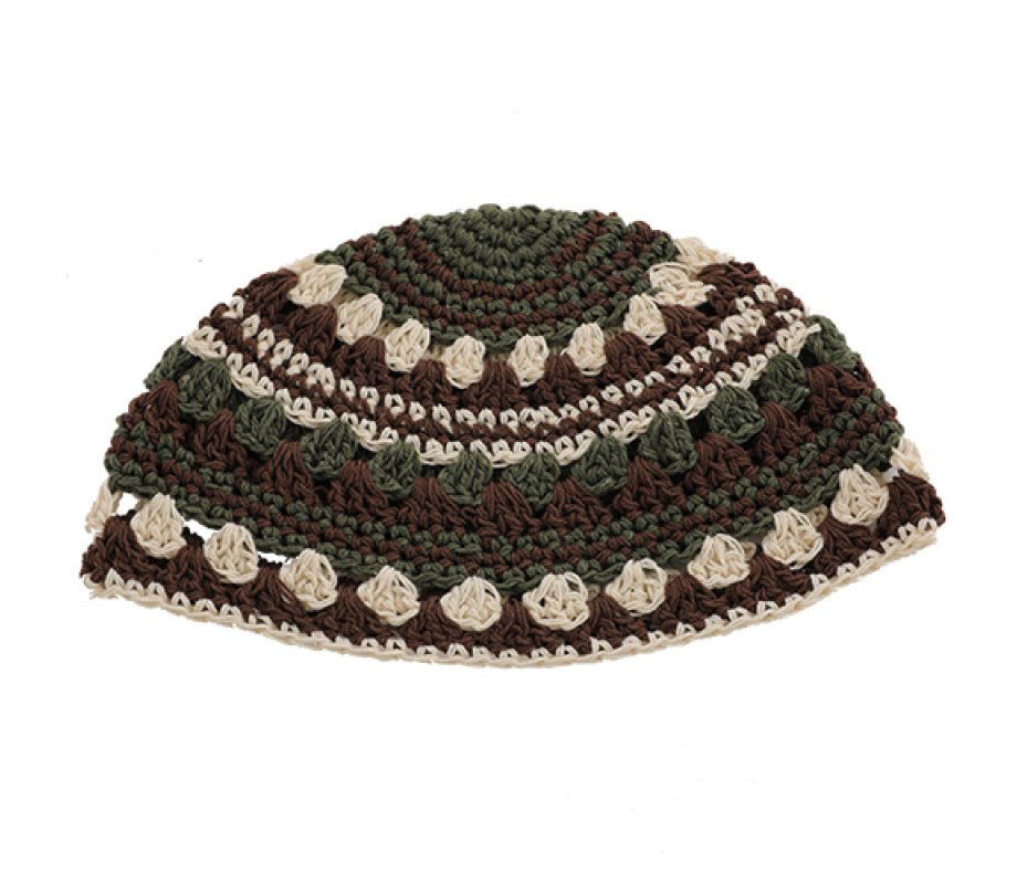 Frik Kippah - Beige with Brown Stripes