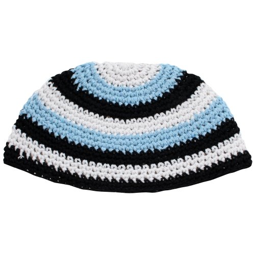 Frik Kippah – White, Black and Sky-blue Horizontal Stripes