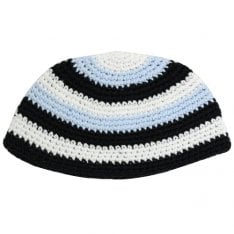 Frik Kippah with Light Blue, Black and White Stripes