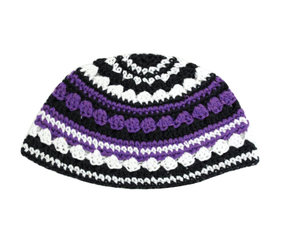 Frik Kippah with Purple, Black and White Stripes