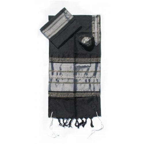 Gabrieli Handwoven Black Silk Tallit Set - Silver Stripes