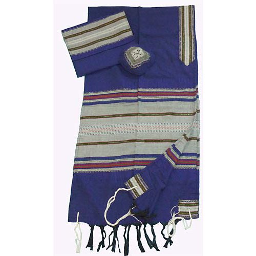 Gabrieli Handwoven Cotton Blue Tallit Set - Colored Stripes
