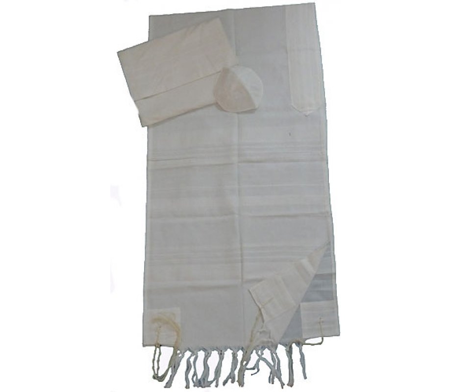 Gabrieli Handwoven Cotton Tallit Set - White