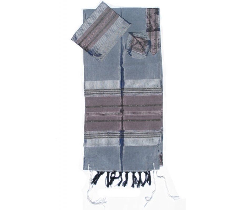 Gabrieli Handwoven Gray Silk Tallit Set - Antique Pink Stripes