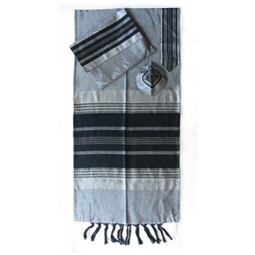 Gabrieli Handwoven Gray Silk Tallit Set - Black Stripes