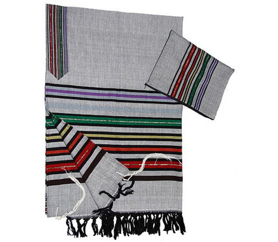 Gabrieli Handwoven Gray Wool Tallit Set - Josephs Multicolor Coat