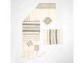 Gabrieli Handwoven Hagar Off White Wool Tallit Set - Black and Gold Stripes