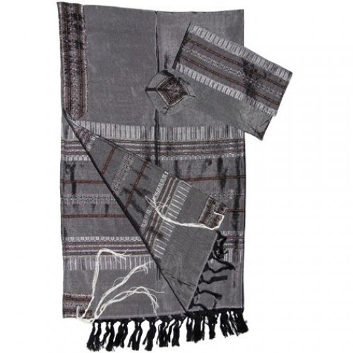 Gabrieli Handwoven Silk Gray Tallit Set - Silver Stripes