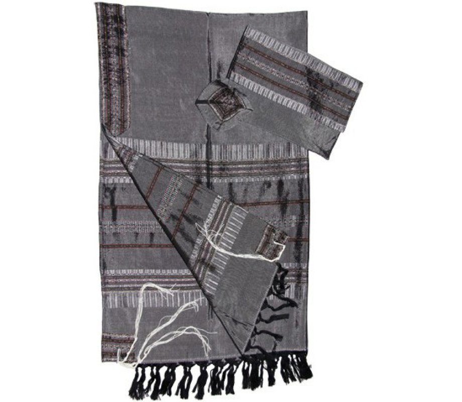 Gabrieli Handwoven Silk Gray Tallit Set - Silver Stripes