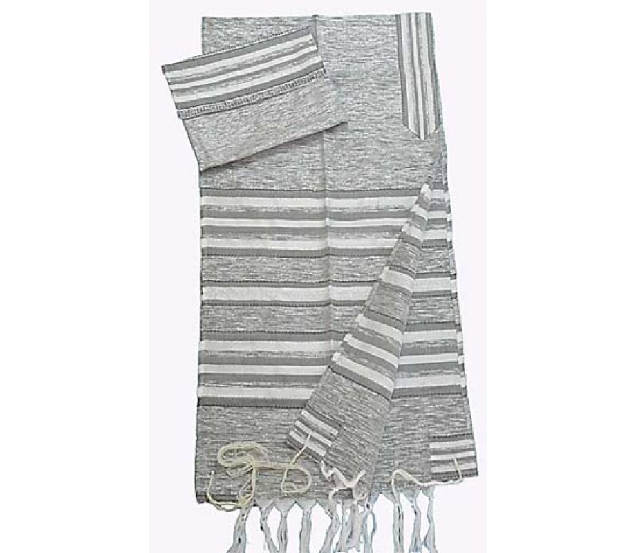 Gabrieli Handwoven Silk Tallit Set - Gray and Silver Stripes