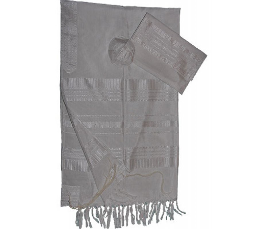 Gabrieli Handwoven White Silk Tallit Set - White Stripes