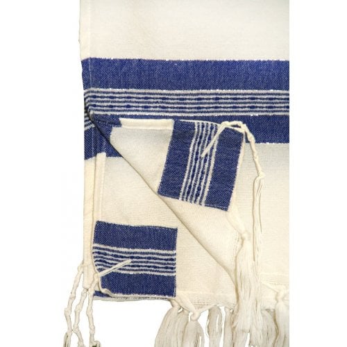 Gabrieli Handwoven White Wool Tallit Set - Blue and Silver Stripes