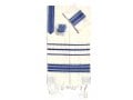 Gabrieli Handwoven White Wool Tallit Set - White with Blue Stripes