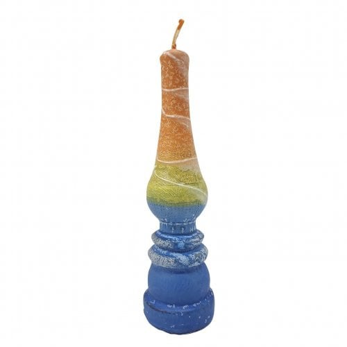 Galilee Style Handmade Lamp Havdalah Candle - Orange, Blue and Yellow