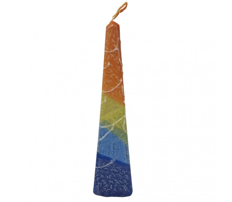 Galilee Style Handmade Pyramid Havdalah Candle - Blue, Yellow and Orange