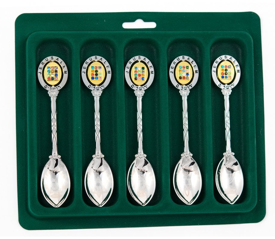 Gift Set of 5 Teaspoons, Breastplate Design Handle with Judaic Symbols